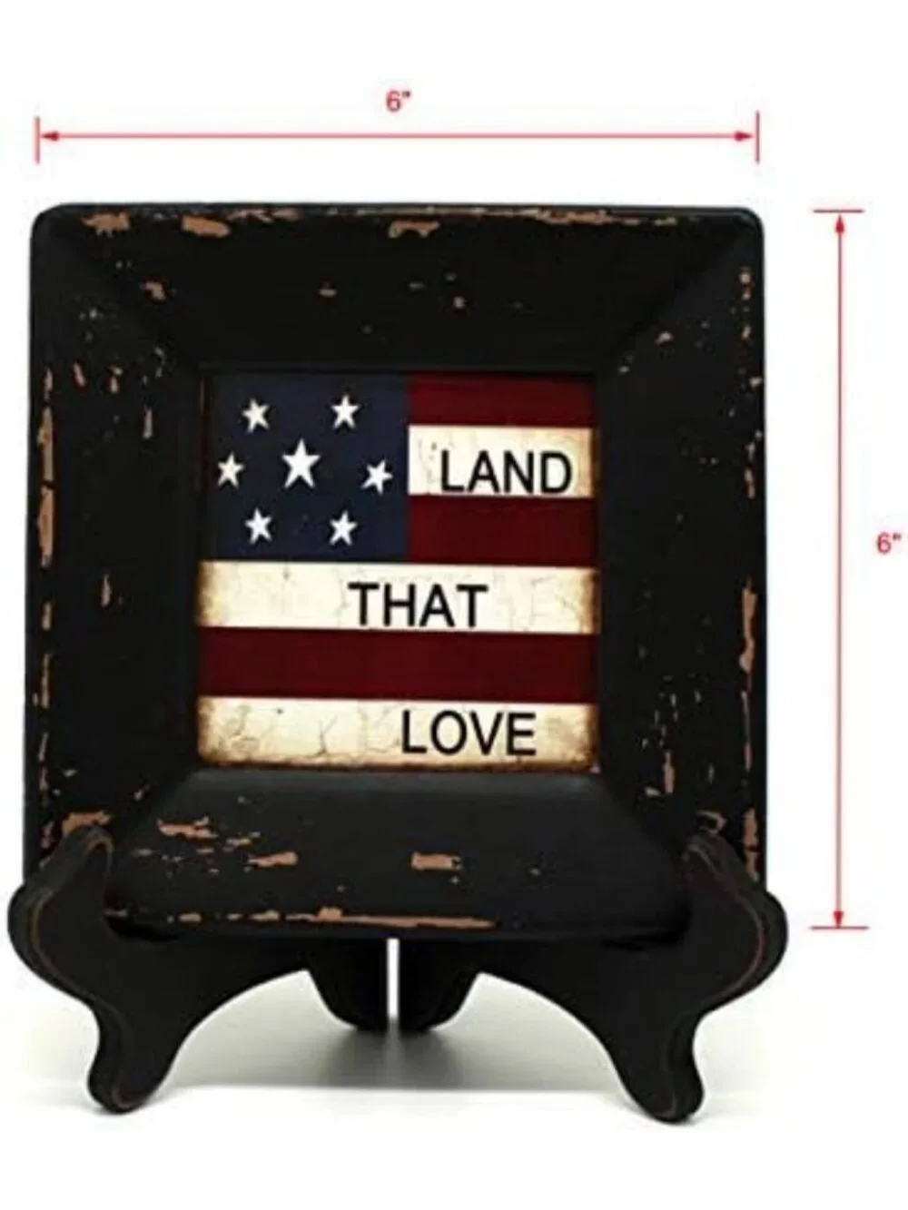 Country American Flag Decorative Plate & Rack - Rustic Home Décor, 6x6 Inch